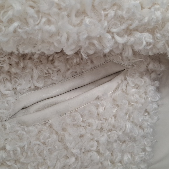 Vintage faux fur poodle look bomber jacket with leather trim - Picture 5 of 6